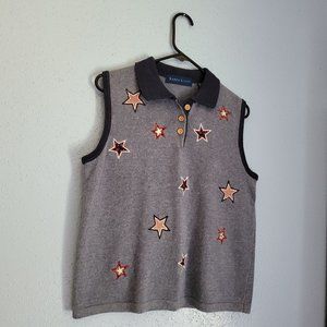 Karen Scott Women's Sweater Vest Size L Embroidered Americana Sleeveless